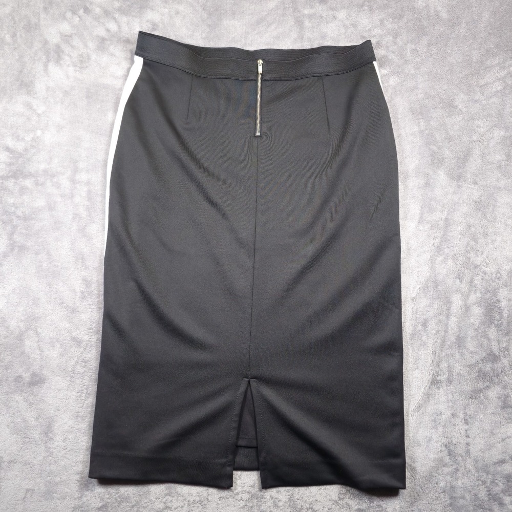 Alfani Womens Pencil Skirt Size M Black White Side Stripe Back Zip Lined Midi